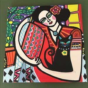 Vibrant Abstract Art Woman and Cat